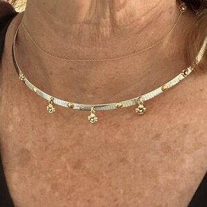 Pretty stainless steel and gold choker necklace with 3 diamonds